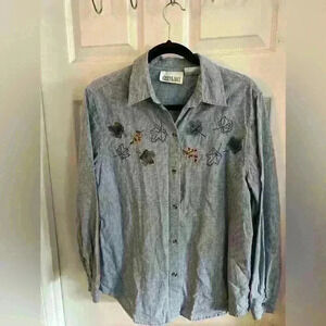 Vintage Casey And Max Button Down Shirt Women’s Medium Embroidered Fall Leaves